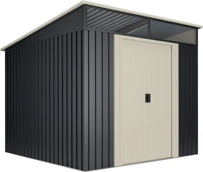 Produktbild von Wasabi - Metall Gerätehaus 5,6 m² Stark mit Fenster - Doppeltür-Schiebetür - Flachdach - Außenhäuschen - Lager- und Aufbewahrungsschuppen