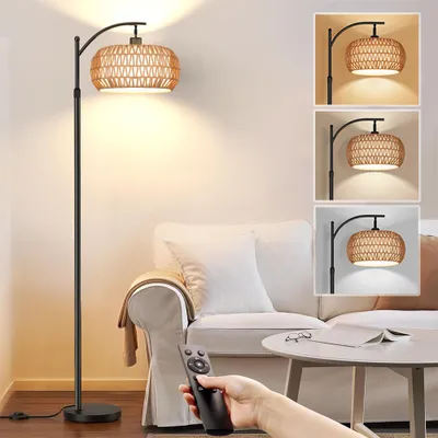 Produktbild von Rattan Stehlampe Boho Dimmbar Stehleuchte App-Steuerung Höhenverstellbar Standleuchte mit Fernbedienung für Schlafzimmer Wohnzimmer Büro
