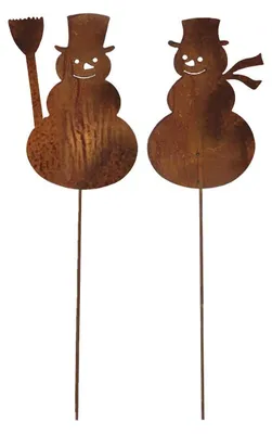 Gartenstecker Schneemann Set 65 cm Metall Rost Patina