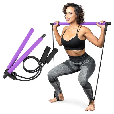 Produktbild von Tragbares Pilates-Bar-Set  3 Abschnitte Pilatesstange mit Widerstandsbändern für Übungen – Heimgeräte Pilates-Bar-Set für Ganzkörperstraffung ,Violett