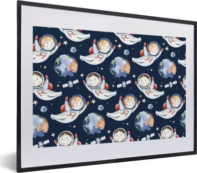 Produktbild von MuchoWow® Gerahmtes Poster Muster - Kinder - Planeten - Jungen - Kinder - Mädchen - Kinder 40x30 cm - Poster mit Schwarzem Bilderrahmen Wandposter Rahmen Foto Bilder - Bilderrahmen - Poster im Rahmen
