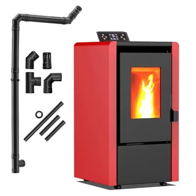 Zdjęcie produktu dla THUNDER® | LEYLA RED | Piec na pellet | 6,3 kW | Zestaw rur przyłączeniowych Ø 80 mm | czerwony