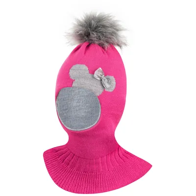 Produktbild von Wintermütze Schalmütze Strickmütze Schlupfmütze warme Mädchenmütze Bommelmütze, Gr. 50-52, Pink-Hellgrau