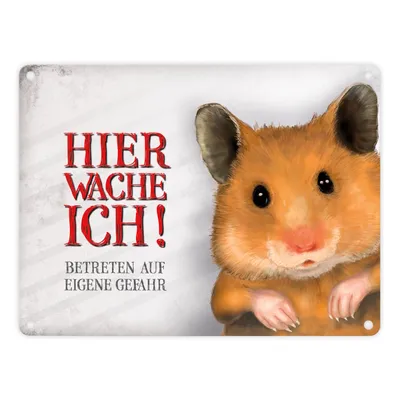 Produktbild von Metallschild mit Hamster Motiv und Spruch: Betreten auf eigene Gefahr ...