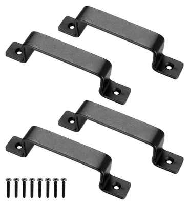 Produktbild von 4 Stück Türgriffe Schwarz, Vintage Gusseisen Türgriffe für Garagentore, Holztore, Küchengriffe und Möbelgriffe