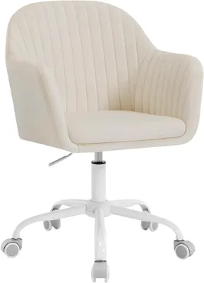 Produktbild von Schreibtischstuhl, Homeoffice Stuhl mit Armlehnen, Samt Beige | Breite Sitzfläche, mit PolyurethanRollen, Metallrahmen, 150 kg belastbar, für Home Office Schlafzimmer Büro