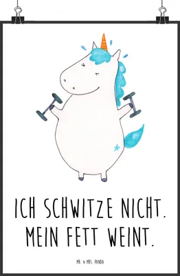Produktbild von Mr. & Mrs. Panda Bild Einhorn Fitness DIN A2 - Weiß - Geschenk, drucke, Wandbild, Fitnessstudio, Gym, Kunstdruck, Sport, wanddeko, Unicorn, Plakat