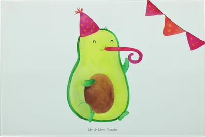Produktbild von Mr. & Mrs. Panda Glas Schneideplatte Avocado Geburtstag - Weiß - Geschenk, Glasschneidebrett, Hackbrett, schneidbrett, Küchenbrett, Feier, Frucht, Überraschung, Party