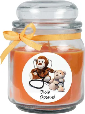 Produktbild von Duftkerze im Bonbonglas "Gute Besserung", Duft: Honigmelone ( Orange ), 300g - Brenndauer bis zu 70 Stunden