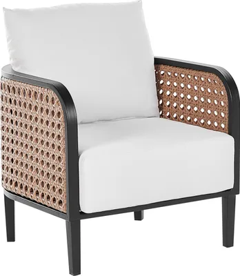 Obrázek produktu pro BELIANI Zahradní křeslo Černý hliníkový rám Bílé vodoodpudivé látkové polštáře Moderní design