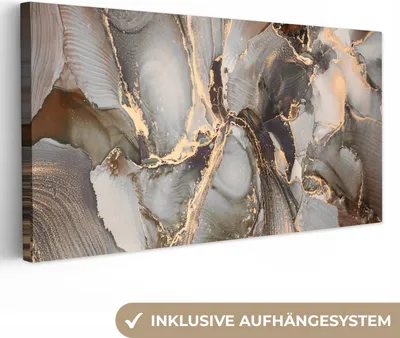 Produktbild von MuchoWow® - Leinwandbilder - Grau - Gold - Marmor - Marmoroptik, Wandbild, Wanddeko Bilder Wohnzimmer, 40x20 cm