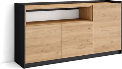 Produktbild von Sideboard, Highboard, 156x37x80cm, 3 Türen, Wohnzimmer, Küche, Eiche Schwarz