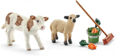 Produktbild von Schleich - Tierfiguren, Stallpflege mit Kalb und Schäfchen; 41422
