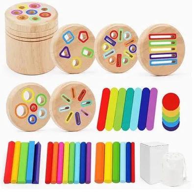 Produktbild von Hejo 6 in 1 Montessori Spielzeug ab 1 Jahr, Holz Sortier & Stapelspielzeug