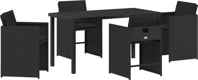 Produktbild von Möbel 5-teiliges Garten-Dining-Set mit Kissen Schwarz Poly-Rattan - Gartenstühle 3379977