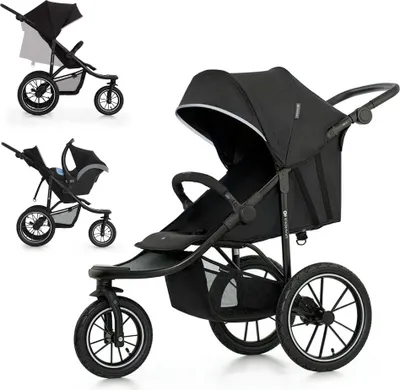 Obrázok produktu pre Kinderkraft HELSI 2 - terénny kočík - do 27 kg - 3 nafukovacie kolesá - nastaviteľná opierka chrbta - TRAVEL SYSTEM - veľký košík - čierny