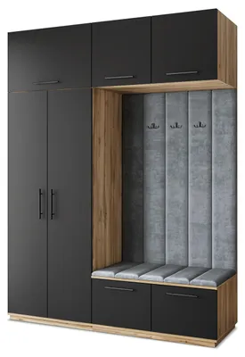 Produktbild von Masseno Garderobe-Set REMA 180/240/60 cm Modern Garderobenschrank Eiche Wotan, Veloursstoff MONOLITH 85 (Grau)
