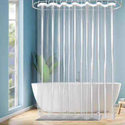 Image de Rideau de douche transparent, anti-moisissure, étanche, 240x200 cm, en PEVA, avec aimants et 16 anneaux