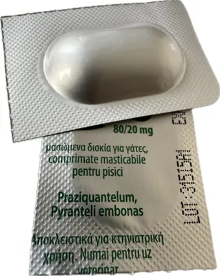 Produktbild von Tabletten für Katze, 2 Stück, Wurmkur, geeignet für Katzen bis 8 kg alle Darmparasiten