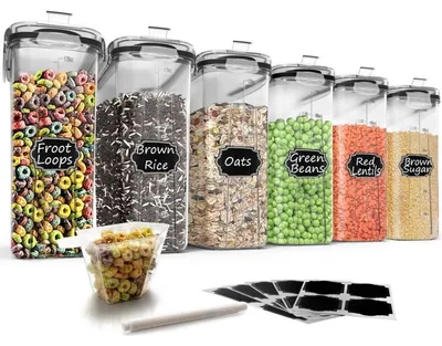 Productafbeelding van Muesli-opslagset, kunststof, 6 stuks, 4 liter, luchtdicht, BPA-vrij, met deksel, zwart, transparant
