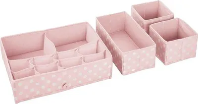 Immagine prodotto di Set di organizer per cassetti, 13 scomparti, per vestiti, cosmetici, pannolini, salviette e lozioni, set da 4, rosa/bianco