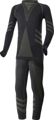 Image de Ladeheid Enfants Filles Garçons Ensemble de sous-vêtements fonctionnels Chemise à manches longues Caleçon long Thermoactif LAGI009 (Noir/Khaki, 146-152)