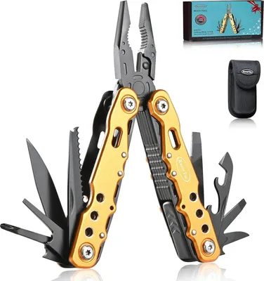 Immagine prodotto di Coltello tascabile multitool pinze cacciavite sega apribottiglie per campeggio sopravvivenza escursioni oro