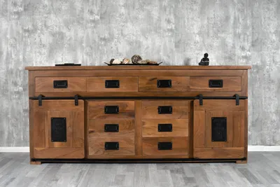 Produktbild von Sideboard Kommode Akazienholz massiv nussbaumfarben 200 x 90 x 45 cm LIBRO