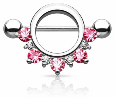 Produktbild von Brustwarzenpiercing Schild Nippelpiercing mit Zirkonia Kristallen Pink