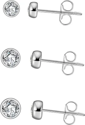 Produktbild von Suzan Gold® Schmuckset Silber 925 Damen | Zirkonia Ohrschmuck in 2 mm, 3 mm & 4 mm | Klassisches Schmuckdesign Zirella, wasserfest,  & hautfreundlich | Zeitlose Ohrringe & Geschenkidee