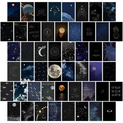 Imagen del producto de Kit para crear un collage de pared con motivos lunares y estelares, compuesto por 24 piezas, ideal para dormitorios y habitaciones juveniles