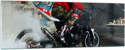 Produktbild von Bilder auf glas - Motorrad motorradfahrer graffiti - 90x30cm - Glasbilder - Wandbilder - Kunstdruck - zum Aufhängen bereit - Wanddekoration aus Glas - Glas Bilder - Wandbild auf Glas - GAB90x30-2265