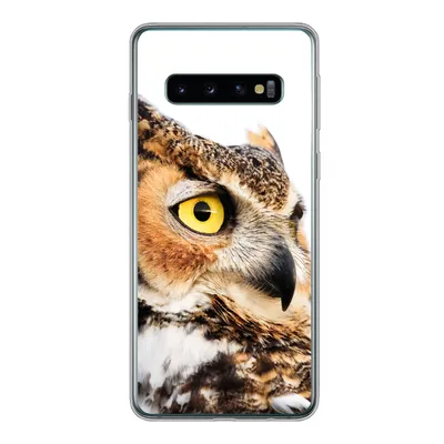 Produktbild von MuchoWow® Handyhülle Schutzhülle Hülle für Samsung Galaxy S10 Braune Eule mit weißem Hintergrund Silikon Softcase Handy Hülle - Handytasche