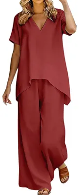 Produktbild von Elzusha – Damen-Loungewear-Set aus Tweed, bestehend aus Oberteil mit kurzen Ärmeln und Hose mit weitem Bein