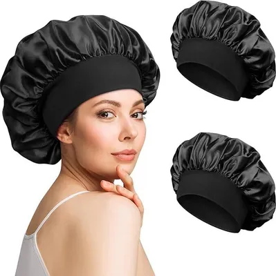 Produktbild von 2 Stück Schlafmütze Satin Bonnet – Verstellbare Nachtmütze mit Gummizug für Damen und Mädchen, Weiche Kopfhaube aus Seide für Bequemes Schlafen