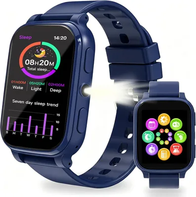 Produktbild von Smartwatch Kinder 1,83" HD, Kinder Smartwatch mit 18 Spiele, Schlafmonitor, Schrittzähler Uhr, Taschenlampe, Wecker, IP68 Wasserdicht Kinderuhr, Fitness Tracker Geschenk für Jungen und Mädchen