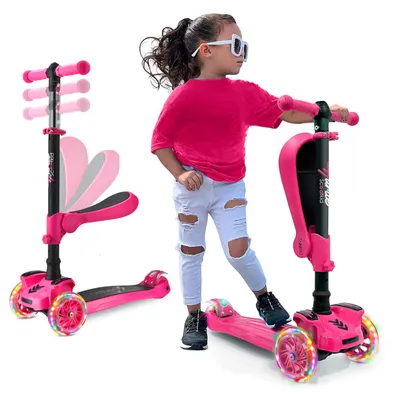3-Wiel Kinderstep mit LED-Rädern, klappbar, höhenverstellbar, rosa