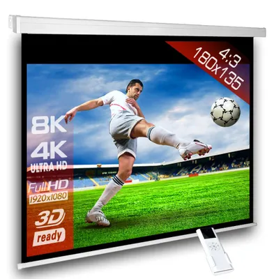 Produktbild von 4:3 SlenderLine Heimkino Beamerleinwand Motorleinwand 180 x 152 (174x131)cm / Gehäuselänge 209 cm / FULL HD / 3D / 4K / HDTV / inkl. Funkfernbedienung