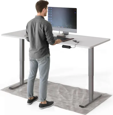 Produktbild von DESKSPACE PRO Plus Elektrisch höhenverstellbarer Schreibtisch, 180x80 cm Stehpult mit Memory-Funktion, Weiße Tischplatte, Graues Gestell