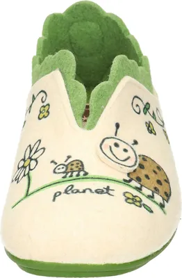 Produktbild von Manitu Damen Hausschuh Slipper Filz geschlossen Marienkäfer florales Muster, Größe:40 EU, Farbe:Beige