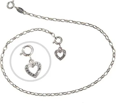 Produktbild von SILBERKETTEN STORE Fußkette Rundanker 2,3mm mit Anhänger Herz, weiß - 925 Silber, Länge 30cm - 30cm
