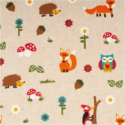 Produktbild von Dekostoff Waldtiere Kinderzimmer Baumwolle Meterware natur