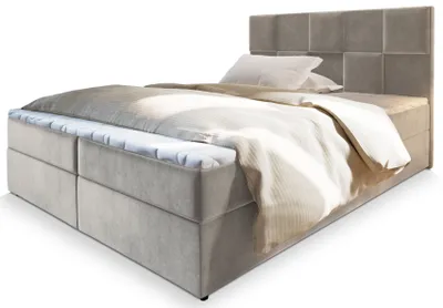 Produktbild von Masseno Boxspringbett PRATA 180x200 cm Komplett-Set mit Bonell Matratze und Topper, Polsterbett mit Bettkästen -Beige, PAROS 02