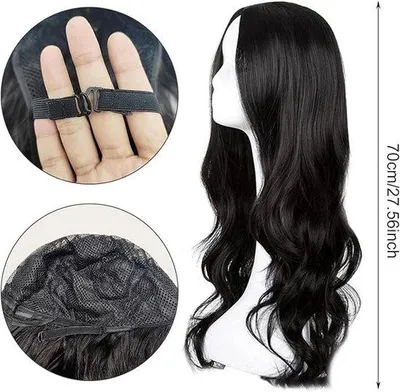 Productafbeelding van Famanu - Lange, golvende zwarte pruik - 68 cm, hittebestendig, geschikt voor cosplay en dagelijks gebruik
