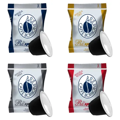 Produktbild von Caffè Borbone Kaffee Kapseln Respresso 4er SET jeweils 50x Kaspeln Blue, Nera, Oro, Red | ingesamt 200x Kapseln