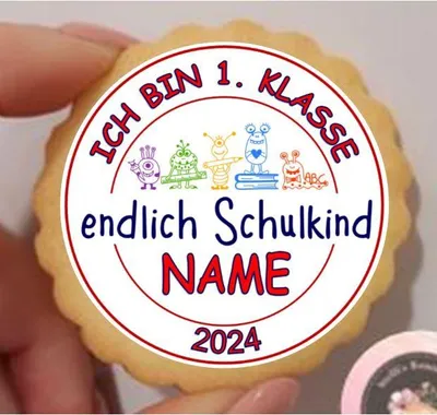 Produktbild von erste Klasse Schulbeginn - endlich Schulkind rot oder blau Keks / Cupcake Aufleger 1 Seite Oblatenpapier 0,6 Wafer Paper Ausstanzung rund  5 cm 20 Stk. rot