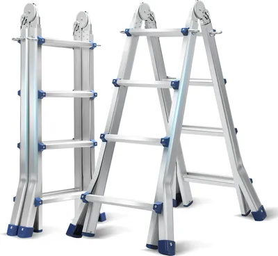 Produktbild von Hengda Teleskopleiter Alu Leichtgewicht 4x4 Ebene Silber  multifunktion Multifunktionsleiter Mehrzweckleiter Ausziehbare  aus Hochwertigem Aluminium Belastbarkeit 150KG