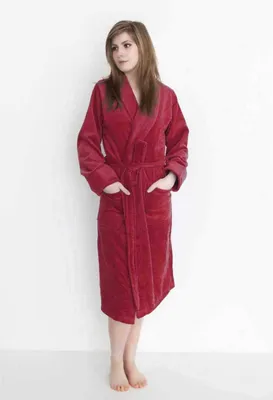 Produktbild von ETÉREA® Bademantel Damen & Herren flauschig aus 100% Baumwolle Velours Uni - Sauna Bademantel Damen & Herren - Bathrobe Women - Saunamantel Uni flauschig weich & trocknet schnell - Rot Größe S