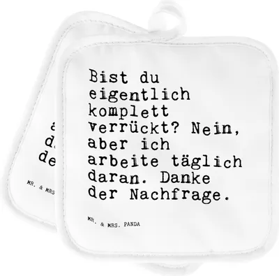 Produktbild von Mr. & Mrs. Panda Topflappen Bist du eigentlich komplett... - Weiß - Geschenk, Büro, Topfuntersetzer, Mann, verrückt, Set, Topflappenset, Spruch, topfhalter, Freundin