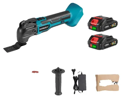 Immagine prodotto di Utensile multifunzione oscillante, regolazione continua della velocità, set di accessori da 22 pezzi, 2 batterie da 128 V